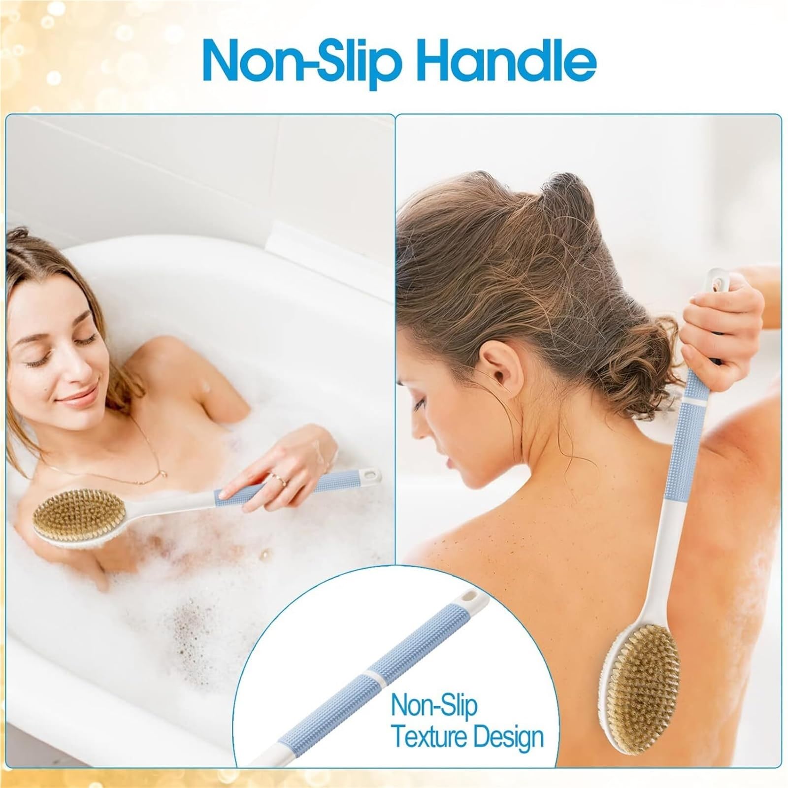 Badebürste Mit Langem Stiel Doppelter Rückenschrubber for die Dusche | Badebürste mit langem Griff, Körperpeeling for Nass- oder Trockenbürsten, Männer und Frauen(2Pcs 44cm Mix Colors)