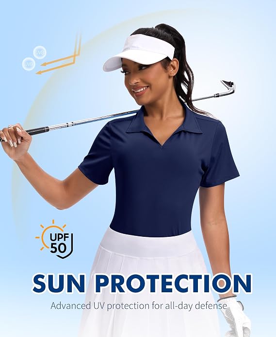 JoyGirl Womens Polo Shirts Golf Shirt Collared V-Neck Short Sleeve Tennis Shirt UPF 50+ Quick Dry Moisture Wicking Golf Tops