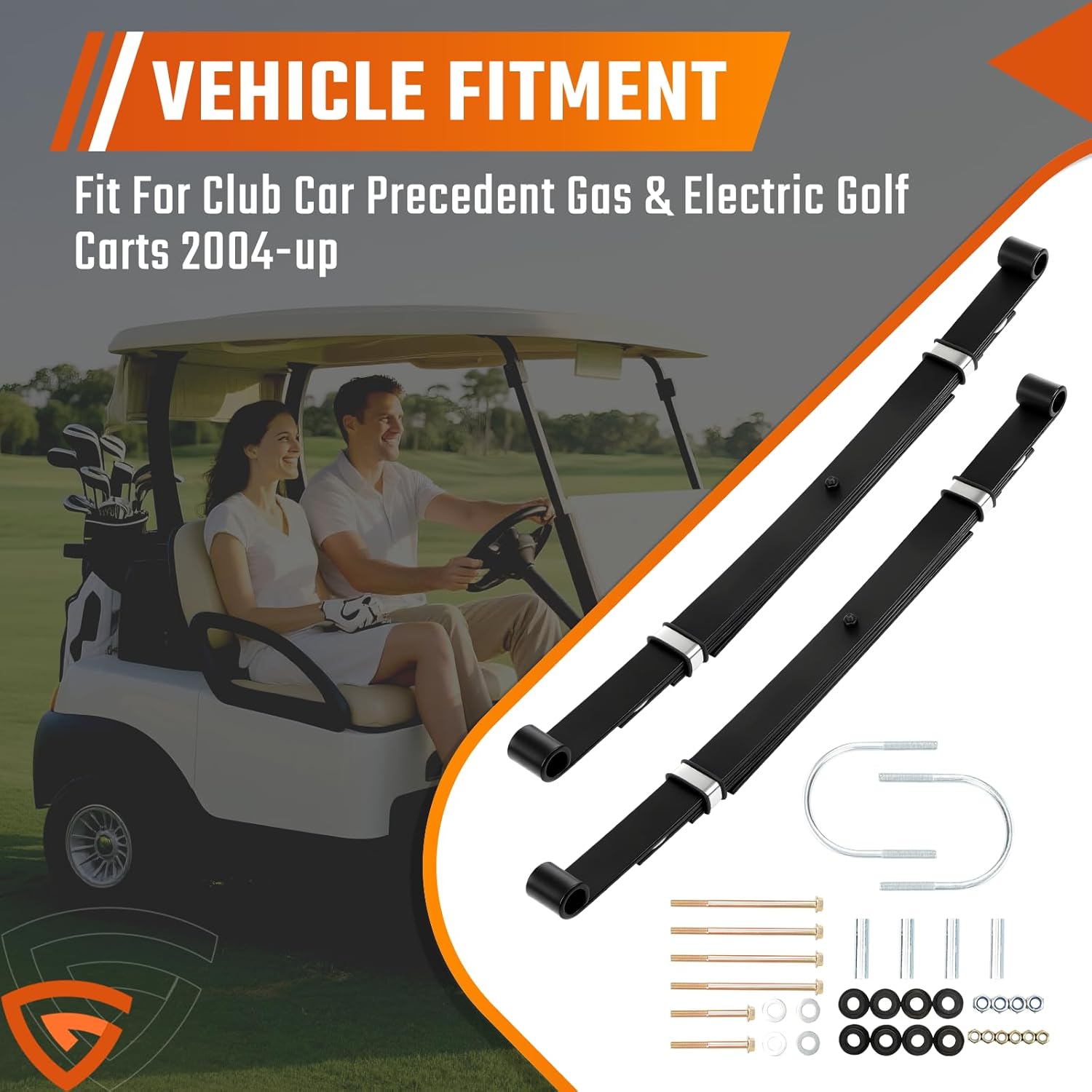 Golf Cart Heavy Duty 4-Leaf Rear Leaf Spring Kit fit for Club Car Precedent/Onward/Tempo 2004-up, with Bushings Sleeves U Bolts, Replaces# 102509301 102513001