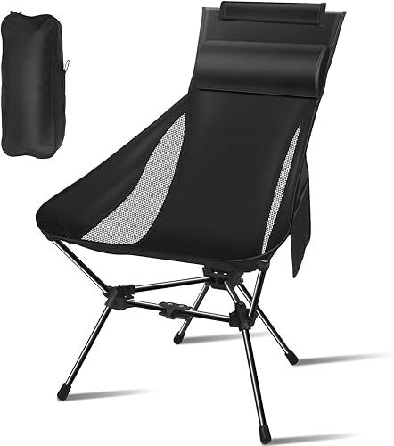 Sillas de campamento, silla de camping portátil con reposacabezas y bolsa de almacenamiento, silla plegable ligera para acampar al aire libre,
