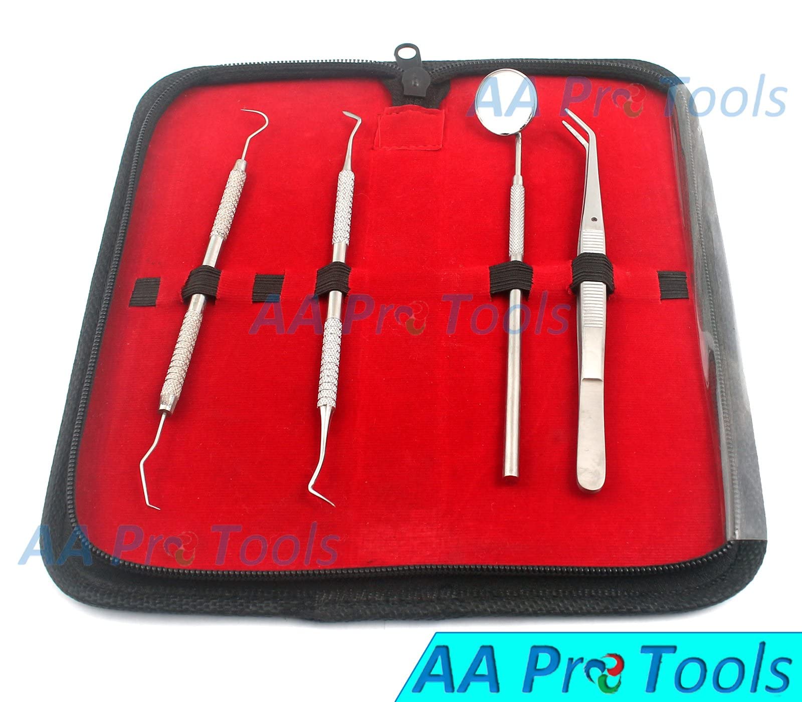 AA PRO Dental Instruments Hygiene KIT - Set of 4 Dentist Tools + Pouch A+ Quality