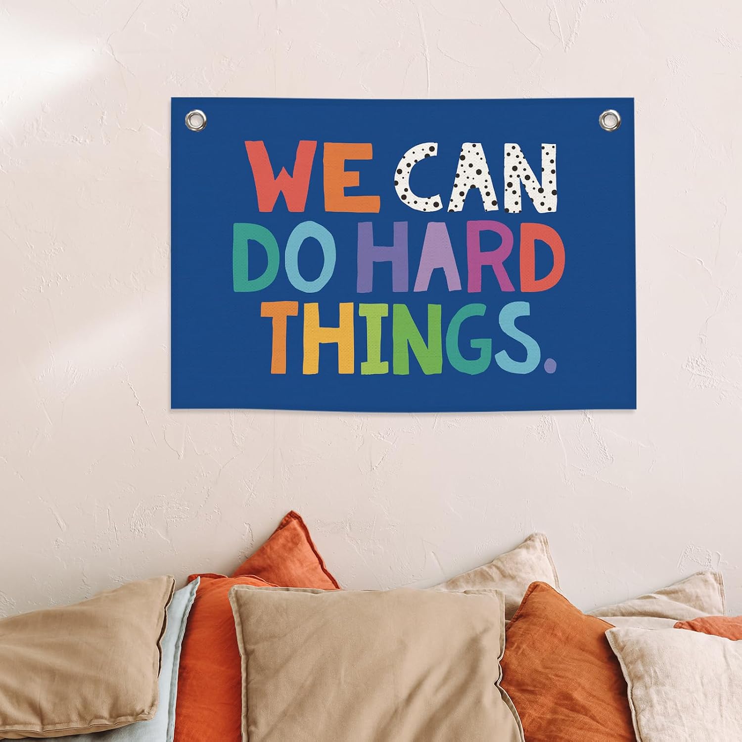 We Can Do Hard Things Kids Banner Canvas, Classroom Blue Toddler Room Decor, Inspirational Hanging Flag Sign, Nursery Wall Tapestry Art for Playroom School Counseling Office Boy Decor 20x30in