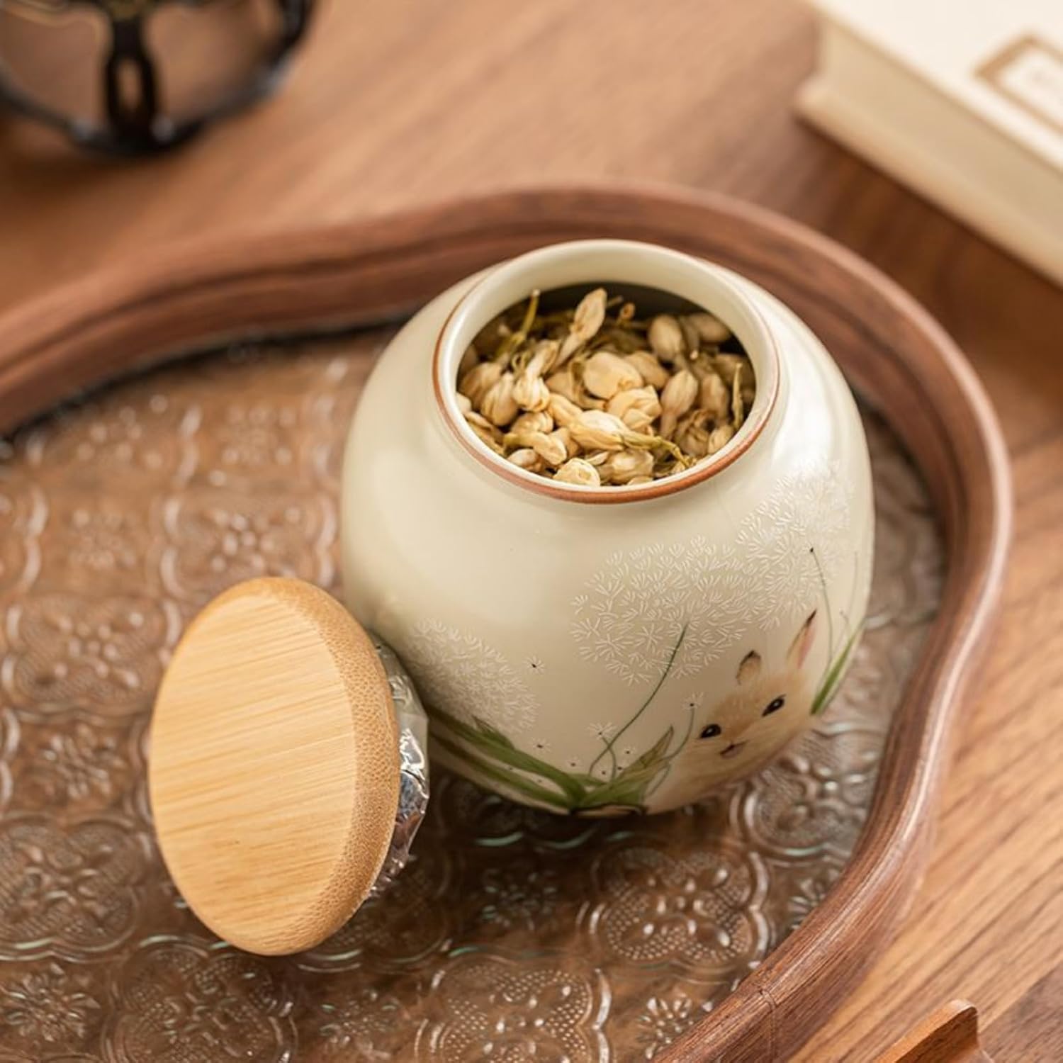 Ru Kiln Portable Tea Canister, 200ml 6.8oz, Sealed Storage Tank Home Tea Set Accessories