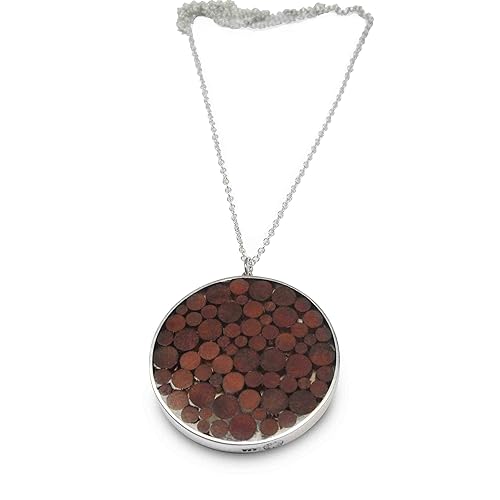 Wood Circle Statement Pendant Necklace, Sterling Silver 925 Polished finish and Resin, Boho Style 35" long, Handmade in Peru by Claudia Lira