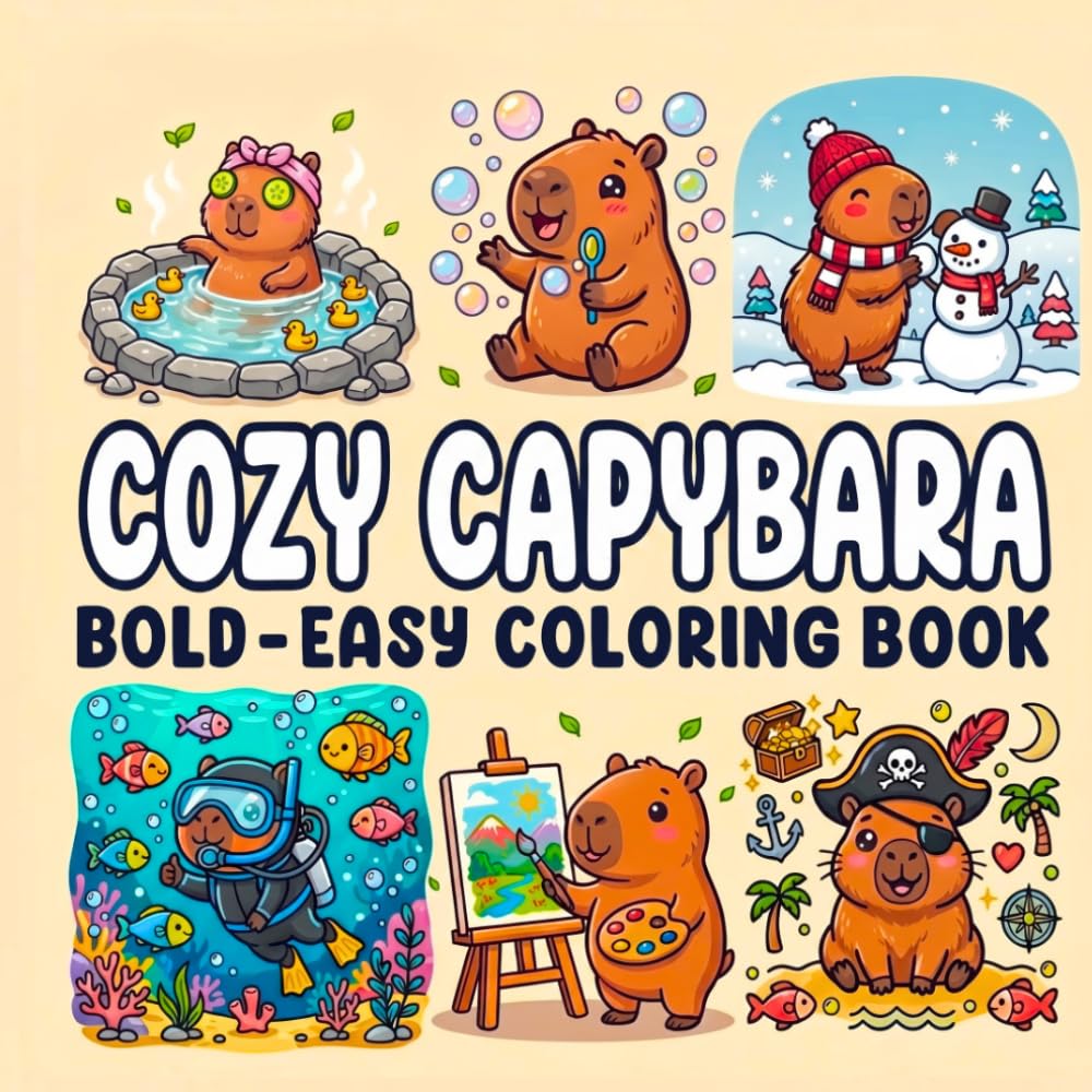 Cozy Capybara Bold and Easy Coloring Book: Simple and Cute Designs for Relaxation and Fun