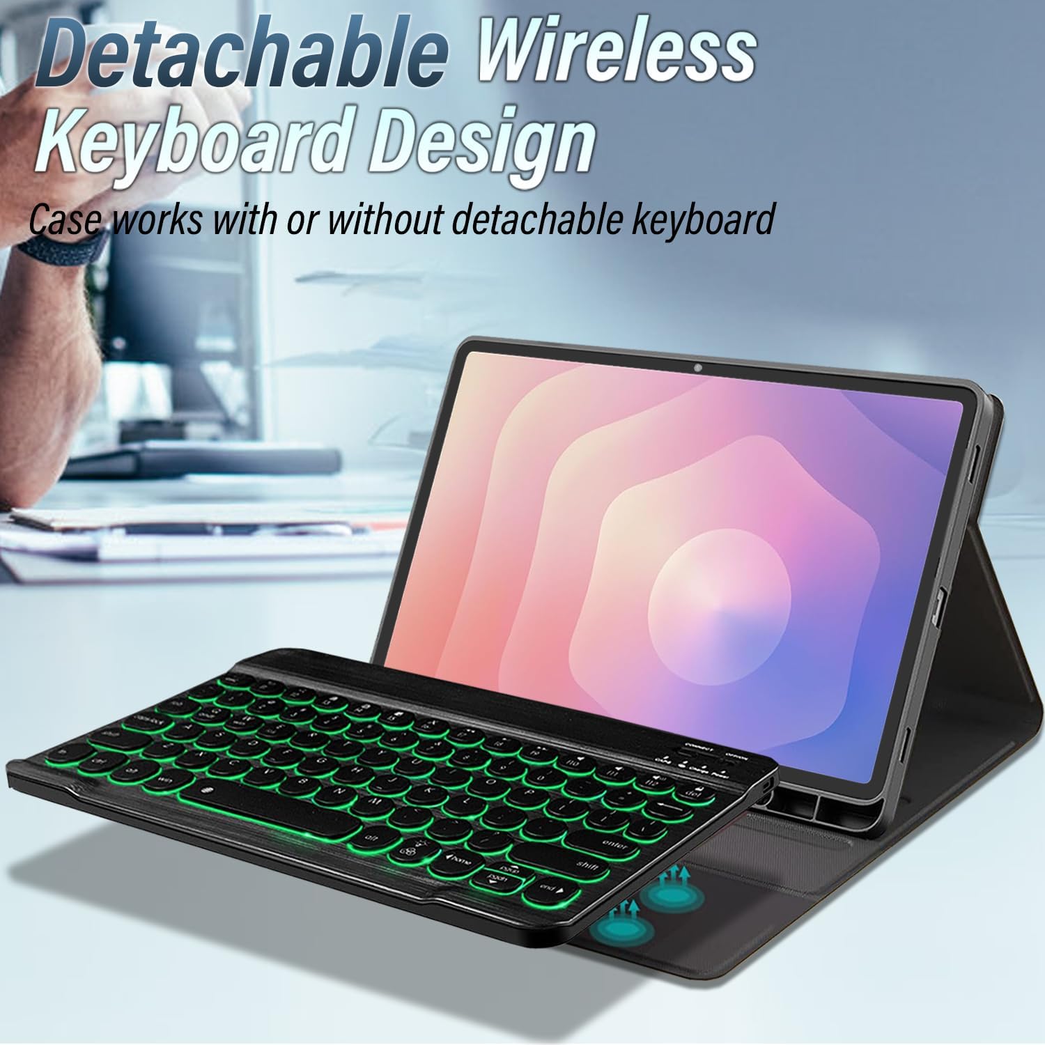 Backlit Keyboard Case for Samsung Galaxy Tab S11 5G 11 Inch 2025 Model (SM-X730/X736B) with Screen Protector, 7 Colors Light Detachable Wireless Keyboard PU Leather Folio Case for 11” Tab S11