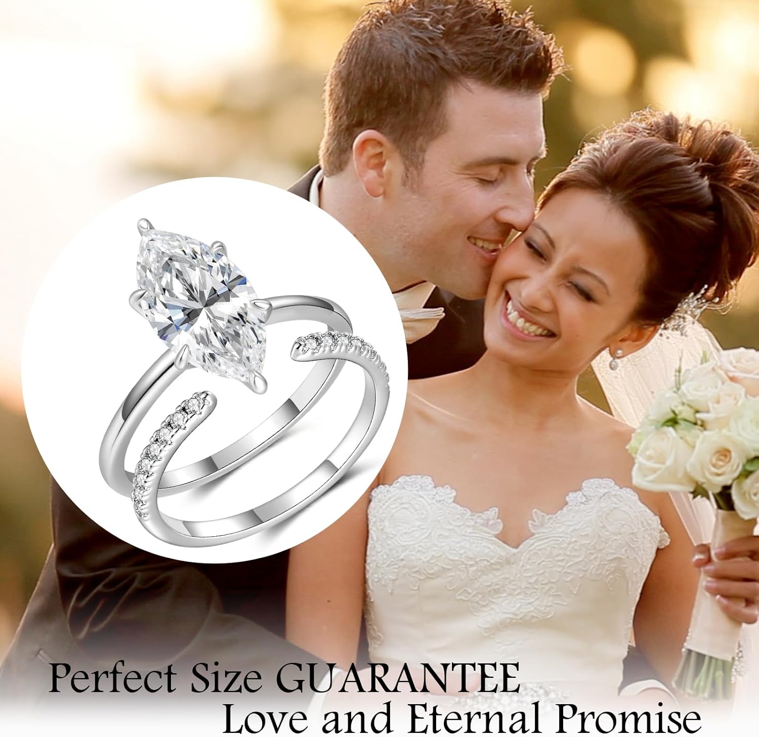 3.5CT Marquise Cut Engagement Ring Set for Women, Wedding Promise Cubic Zirconia Band, 14K Gold/White Gold Plated Stackable Adjustable Bridal Half Eternity Open Rings, Size 5-9 - Image 6