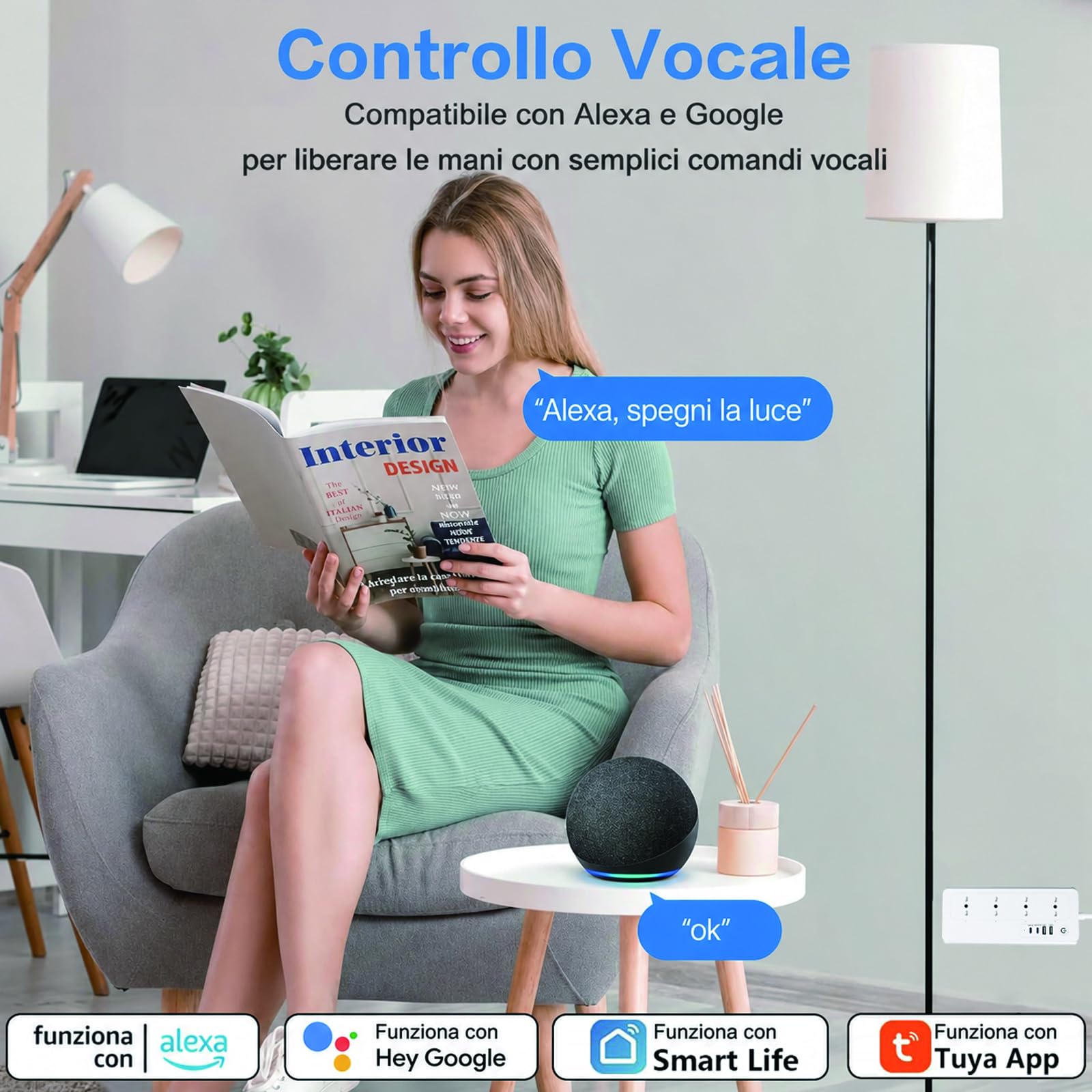 Cheda di alimentazione inteligente, Scheda di alimentazione WiFi, protezione da sovratensioni, compatible con Alexa e Google