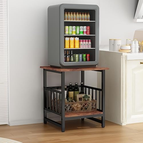 Miniatura 5 de Mesa auxiliar, mesa auxiliar industrial con estante de almacenamiento de 2 neumáticos, mini soporte para refrigerador de 180 libras con patas