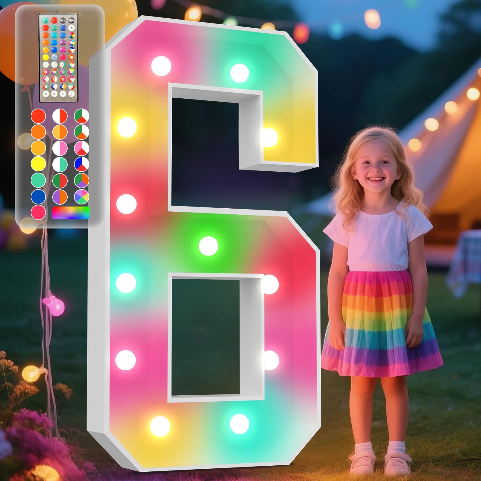 Photo 1 of [PARTIAL SET] Ledido 4FT Marquee Light Up Numbers, 34 Colors Changing Marquee Numbers 4 Feet Tall with Remote, Big Numbers for Party Wedding Graduation Birthday Decoratoons, Large Light Up Number 6