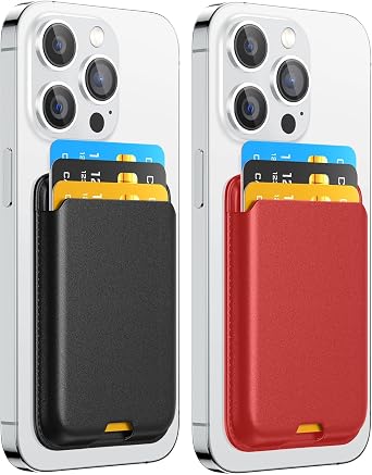 Magnetic Wallet Card Holder intended for Apple iPhone with Magsafe, Wallet for iPhone 17 16 15 14 13 12 Pro Max Air Plus Mini Series, Mag 3 Safe Wallet Stick on for Phone Case, Black Red
