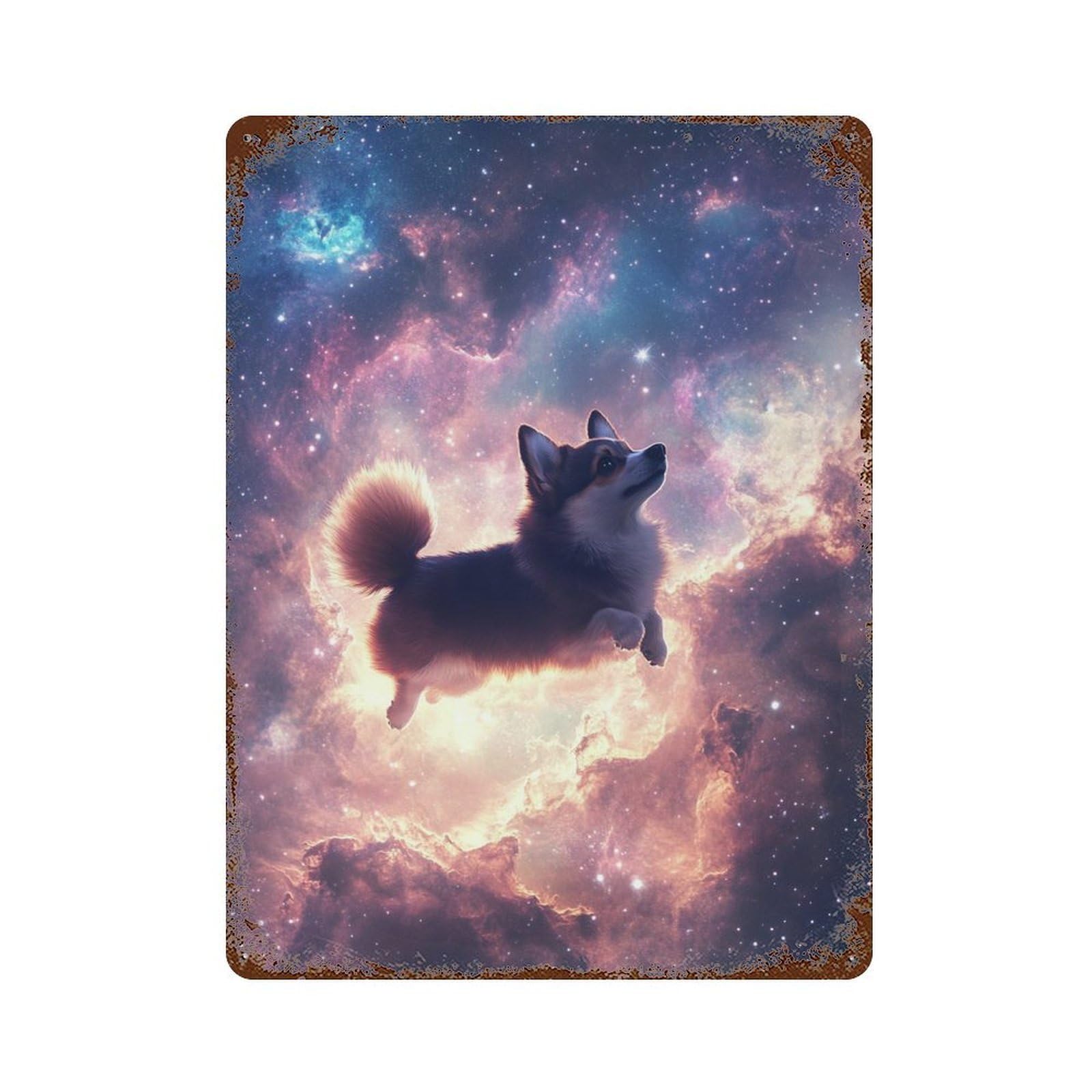 Space Dog Adventure Vintage Metal Tin Sign 15.7"x11.8", Ideal for Living Room, Hallway And Home Decor