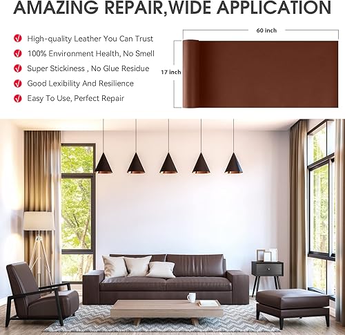 Miniatura 41 de Parche de reparación de cuero, cinta de reparación de cuero autoadhesiva de 17 x 60 pulgadas, parches de cuero grandes para sofás, muebles, asientos