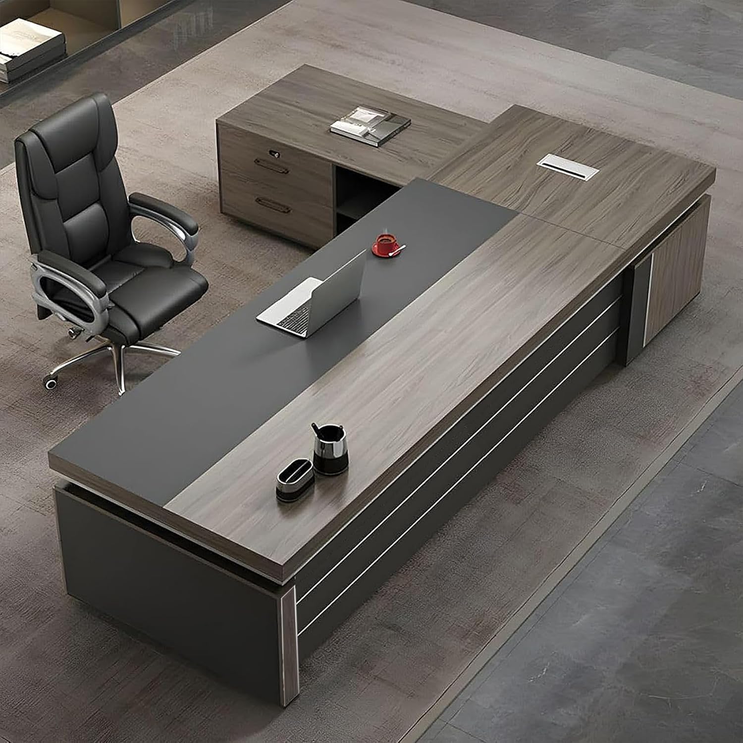 - L-Shape Modern Executive Desk, L-Shape Office Executive Desk, Manufactured Wood Computer with Drawers and Storage (Left, 71" L x 63" W x 30" H)