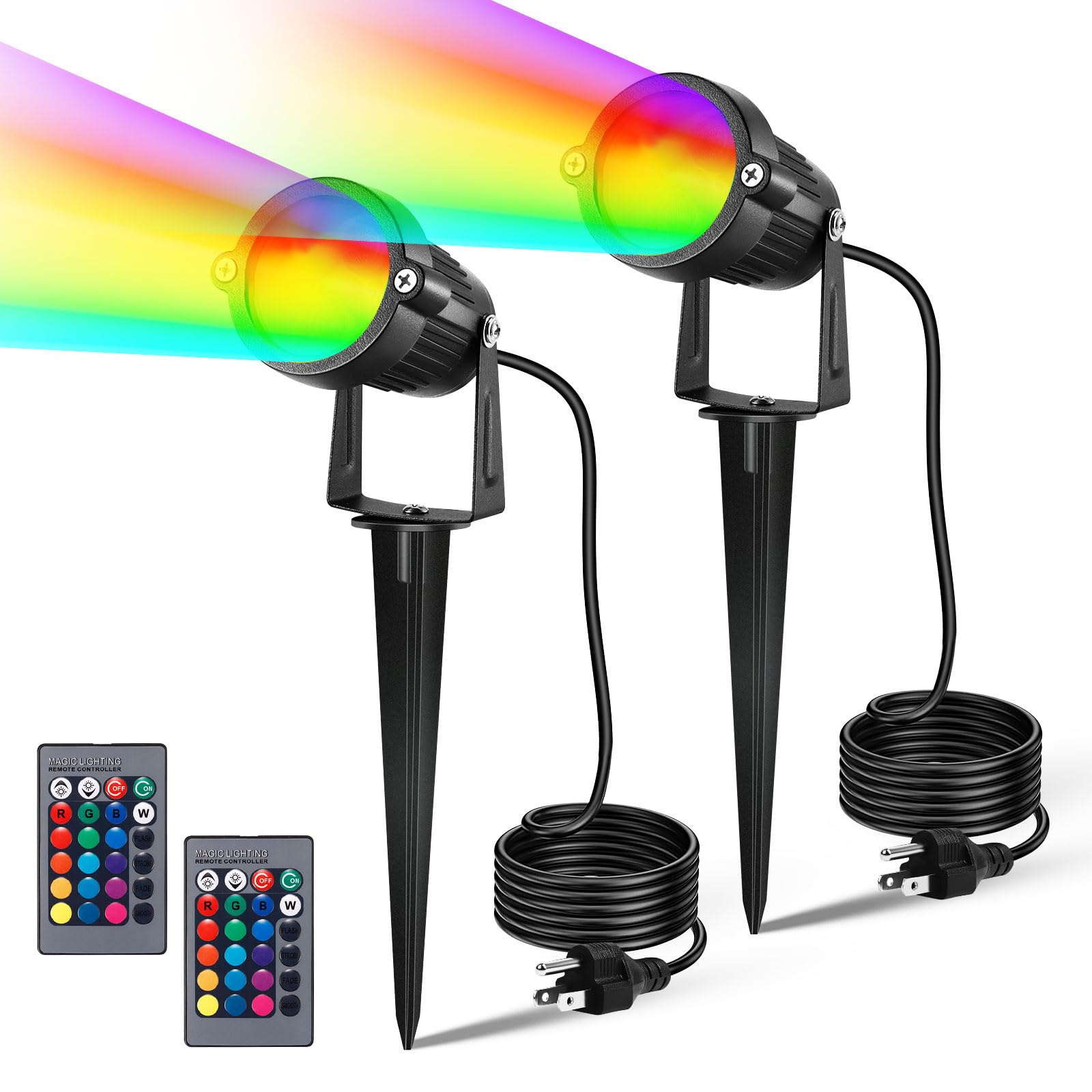 LemonBestLandscape Lighting - 6W RGB Color Changing Halloween Landscape Lights 120V Christmas Outdoor LED Spotlight with Remote Control Waterproof Spot Lights for Yard Garden Patio Driveway (2 Pack)