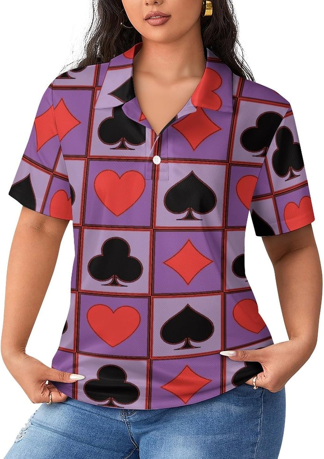 Poker Card Short Sleeve T Shirts Women Tennis Top Gym Tees Dry Fit Sports Shirt Lightweight Casual Straight Tops
