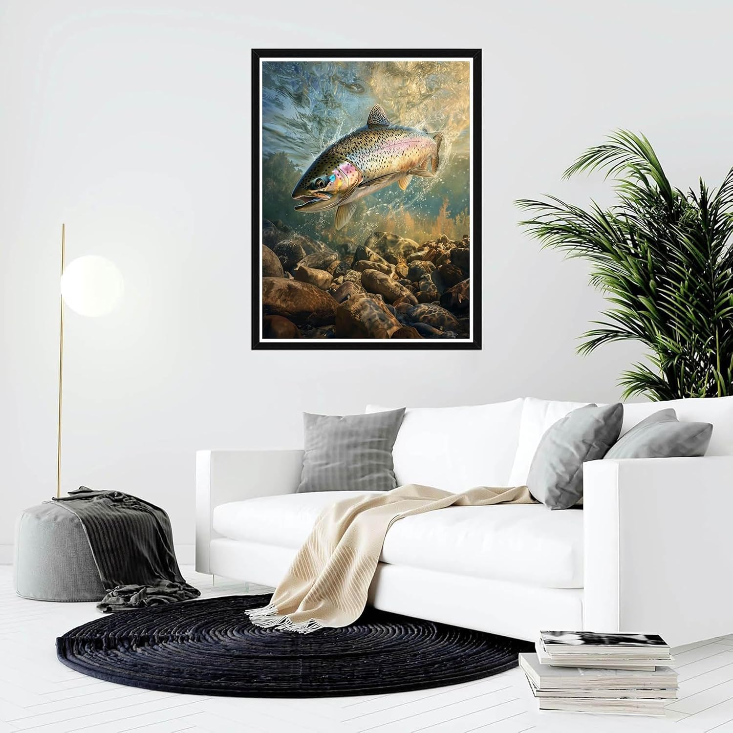 Bimkole Fish Paint by Number for Adults, DIY Oil Painting Kit on Canvas with Paintbrushes and Acrylic Pigment, for Paint by Numbers for Beginner, for Home Wall Decor (16x20Inch) Qm2833