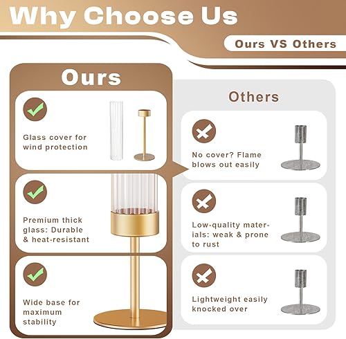 Miniatura 7 de Portavelas dorados de huracán candelabros altos estriados para boda, latón, portavelas cónico moderno, decoración para centro de mesa, fiesta de