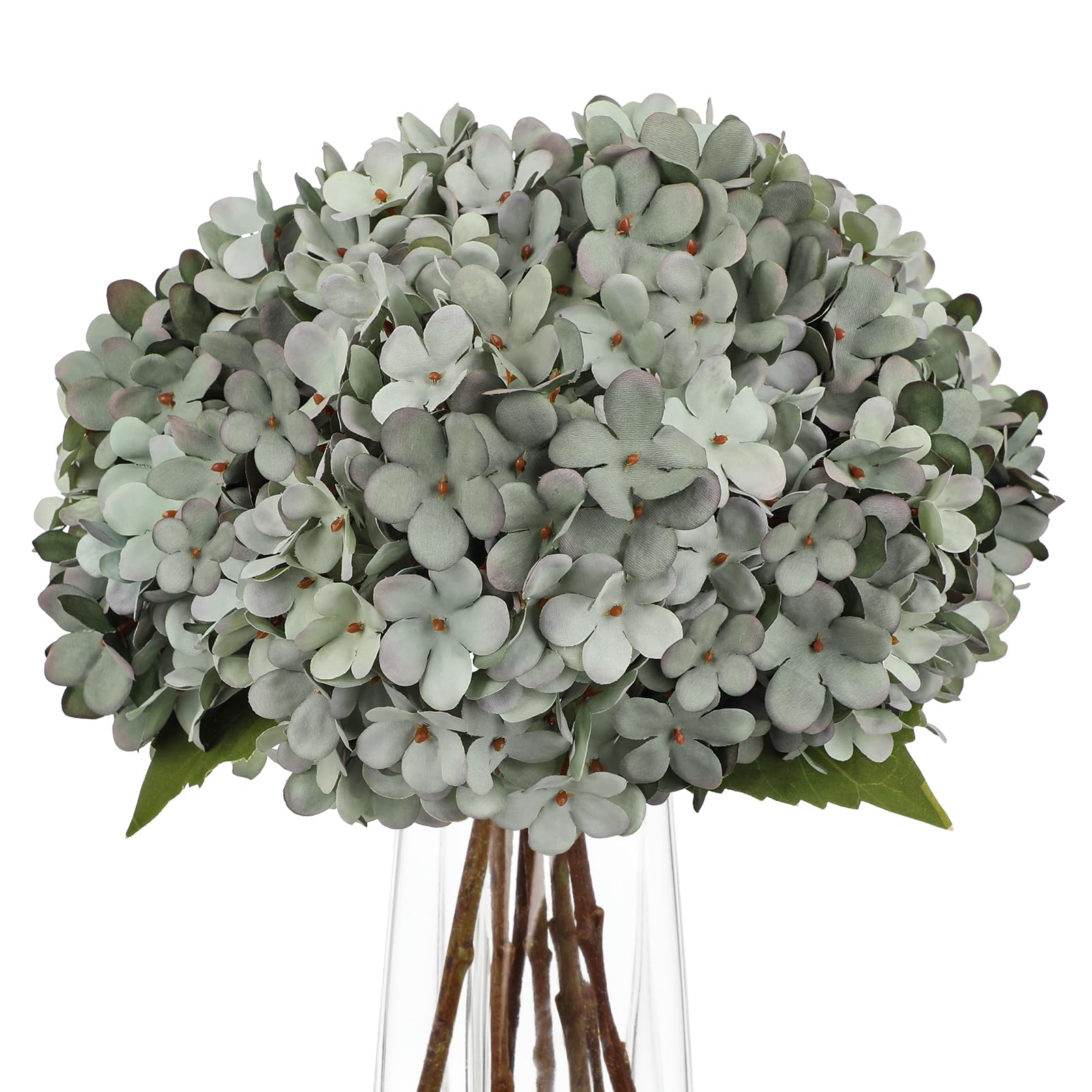 Arborus Hydrangea Artificial Flowers Set of 6, 13.8" Faux Silk Hydrangeas Blue Fake Hydrangeas Bouquet Realistic Floral Arrangement for Wedding Table Centerpiece Vase Bathroom Autumn Decor