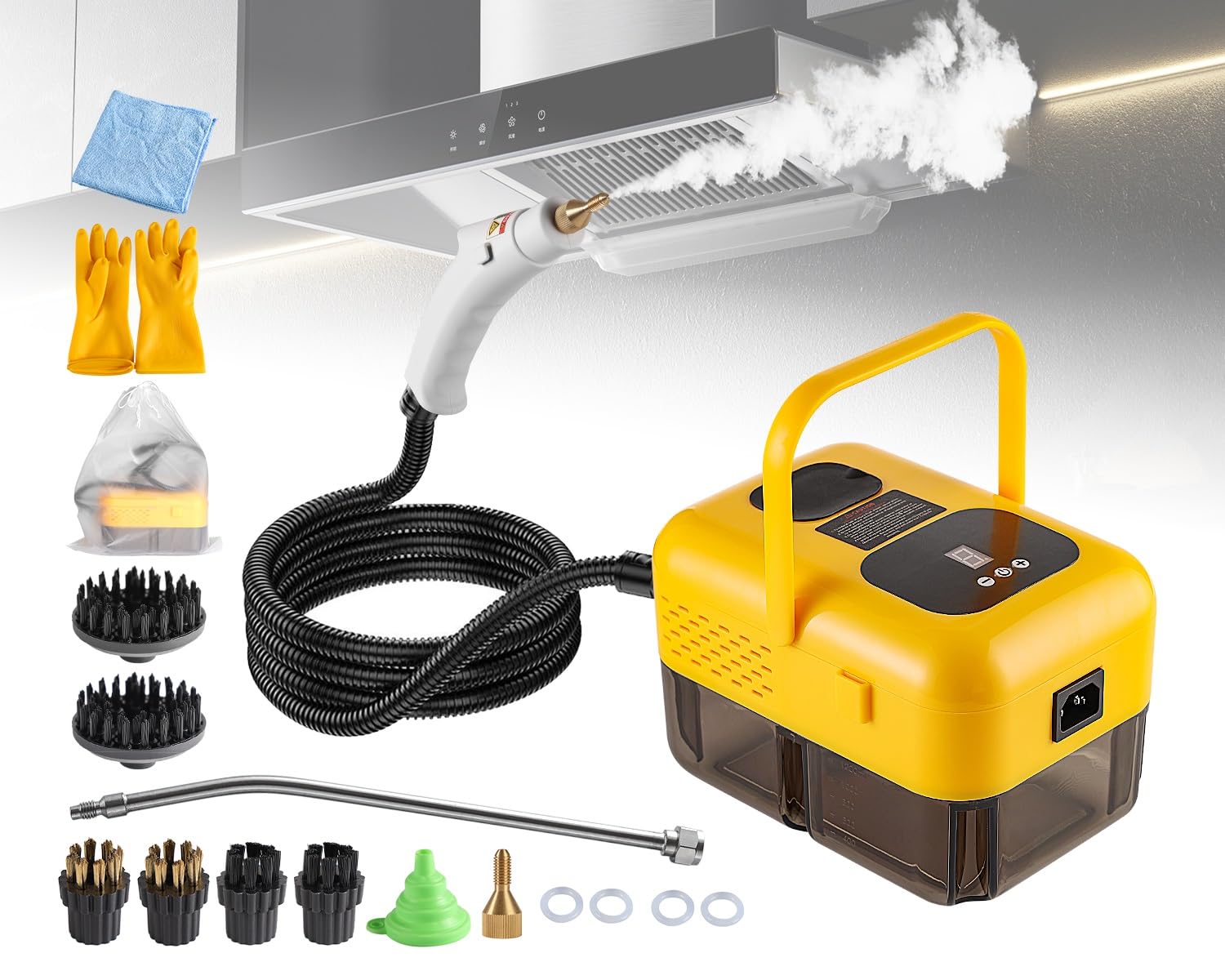 Steam Cleaner for Home, Handheld 2500W High Pressure Steamer for Cleaning, 9-Level Multipurpose Steam Cleaner for Car Floor Upholstery Kitchen Bathroom Grout Tile, 14 Accessories Included, Yellow