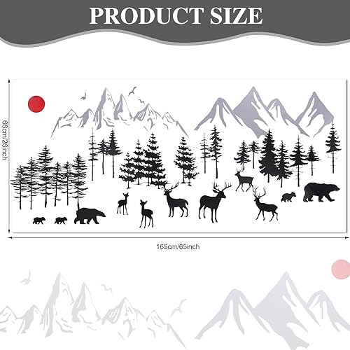 Miniatura 4 de 3 hojas de calcomanías de pared de oso de bosque de montaña, calcomanías de pared de pinos, árboles de bosque, calcomanías de pared de ciervos y