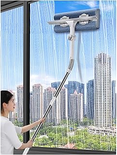 57 71 56 Inch Long Telescopic Window Cleaning Pole, 2 in 1 Rotatable Window Squeegee Cleaner Tool, High Ceiling Dusting and Window Cleaning Kit (Size : Length 1.45m/145cm/57.1inch)