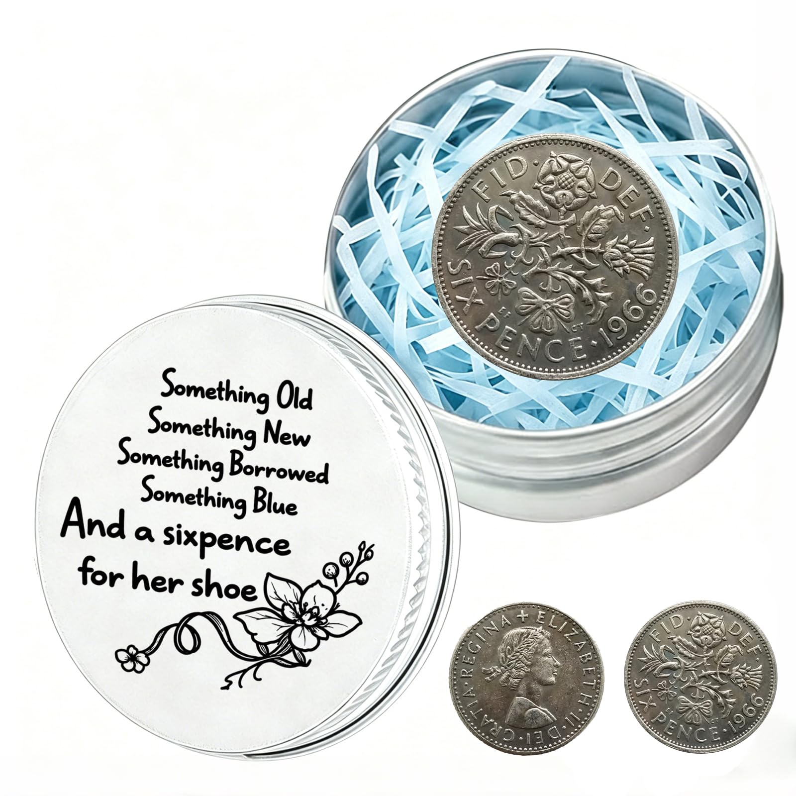 1966 Silver Sixpence Coin in Keepsake Tin – Good Luck Charm