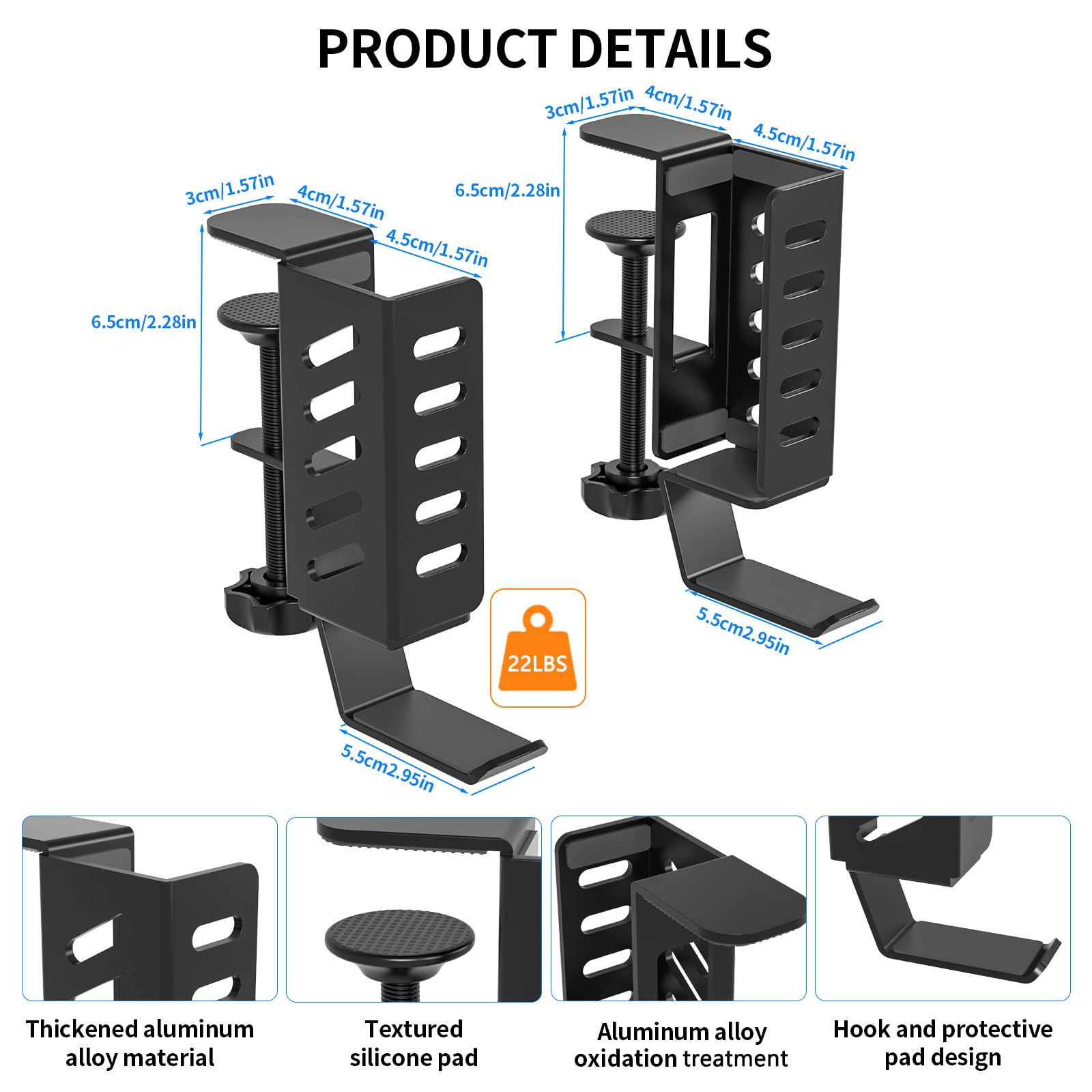 Organizer laterale da scrivania, larghezza regolabile, senza trapano sotto la scrivania, supporto per laptop, con morsetto per cuffie, organizer da scrivania per laptop, tastiere, cuffie