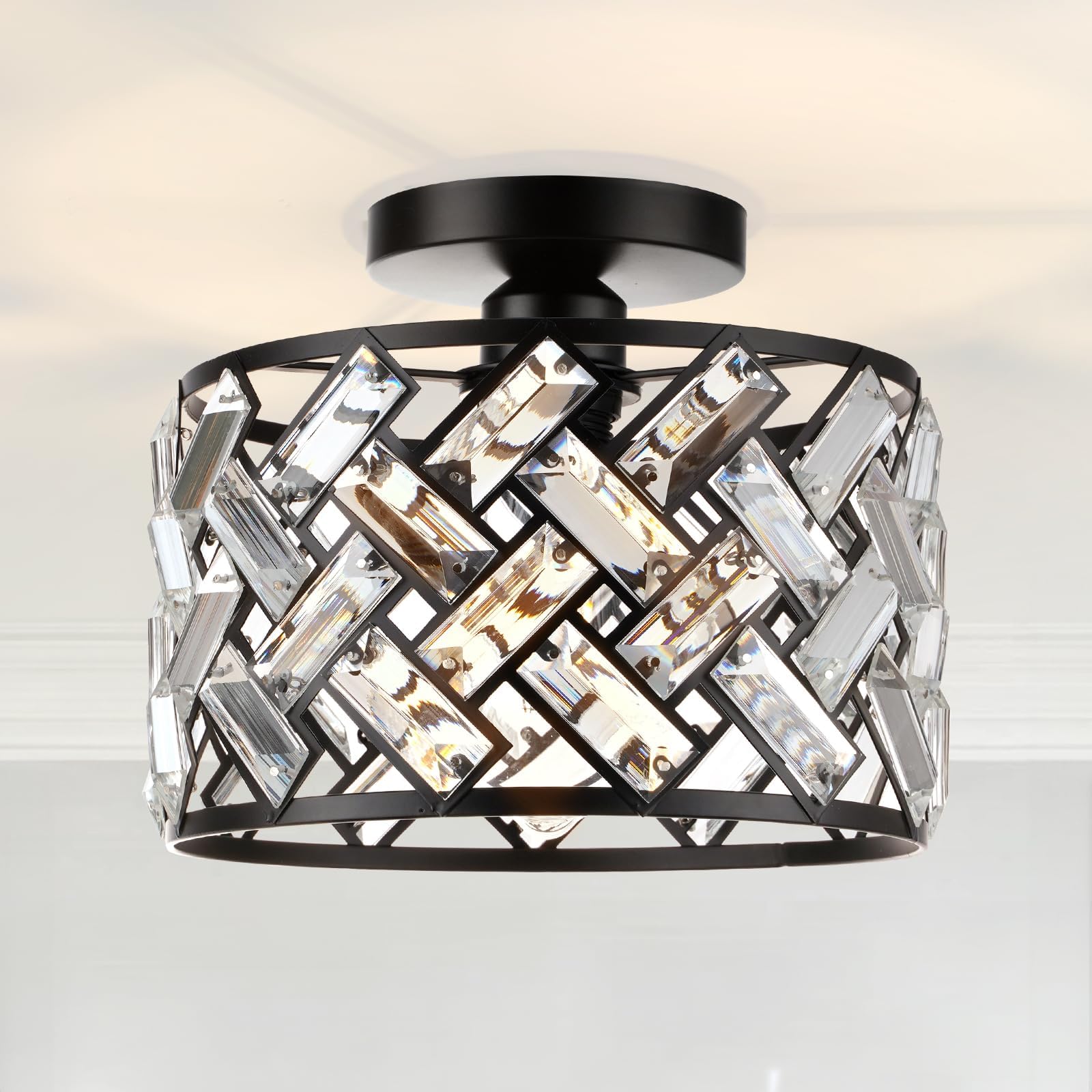 HCCZ 4 Lights Modern Crystal Flush Mount Ceiling Light Fixture H 5.9