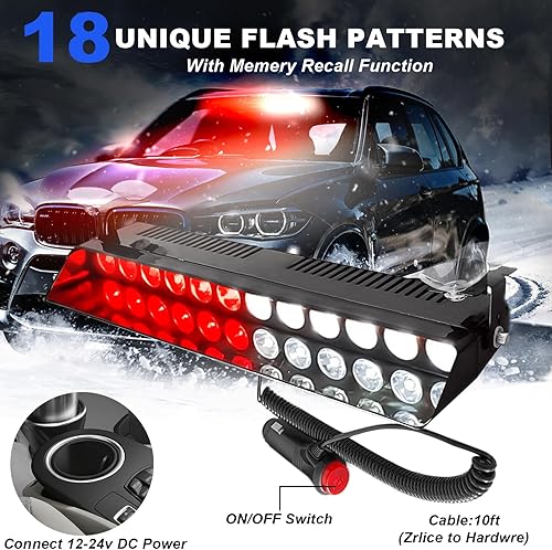 Miniatura 10 de Monrand - Luces estroboscópicas ámbar de 13 pulgadas con 12 luces LED de advertencia de emergencia, 17 modos con ventosas para techo interior,