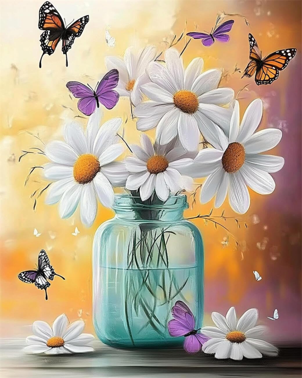 RKFLGEW DIY Seed Bead Embroidery Kits Fantasy Daisy 30x40cm