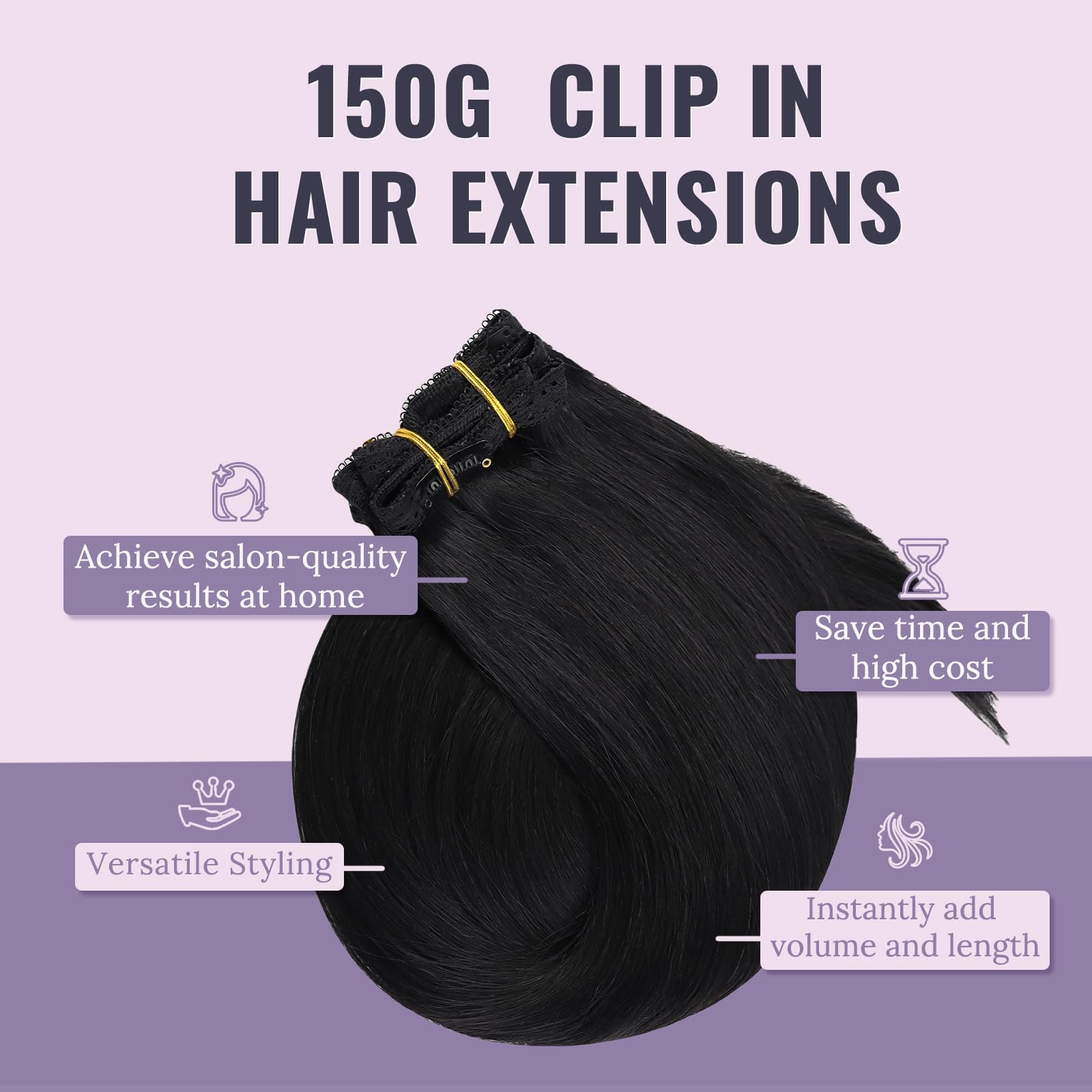 Fshine Extension Clip in Capelli Veri 22 Pollici 7 Pezzi Nero Lisci Capelli Dei Capelli Umani Reale Lisci Capelli 150G Extension Lisce Clip Double Weft Clip In Hair Extensions #1