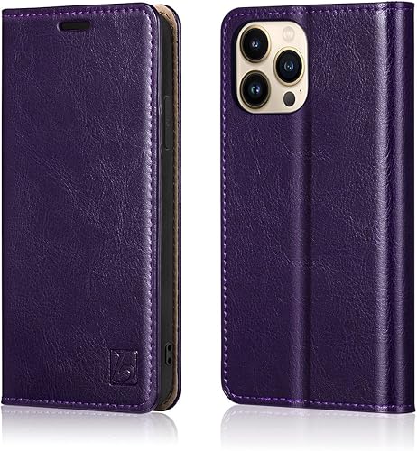 Miniatura 7 de Belemay Funda compatible con iPhone 13 Pro Max, funda protectora de cuero genuino con tarjetero de bloqueo RFID carcasa interior no desmontable