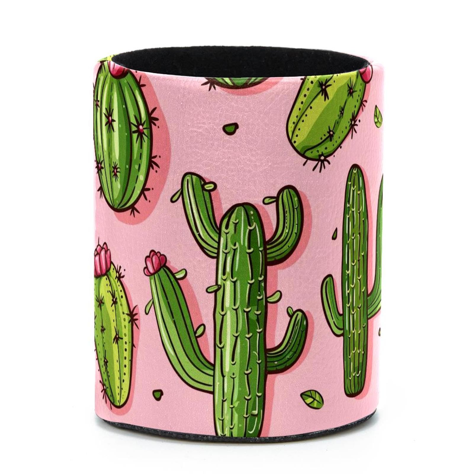 VAPOKF Round Pencil Holders for Desk, Pink Cactus Pen Holders Pen Pot Makeup Brushes Storage Desktop Stationery Supplies Organiser for Home Office
