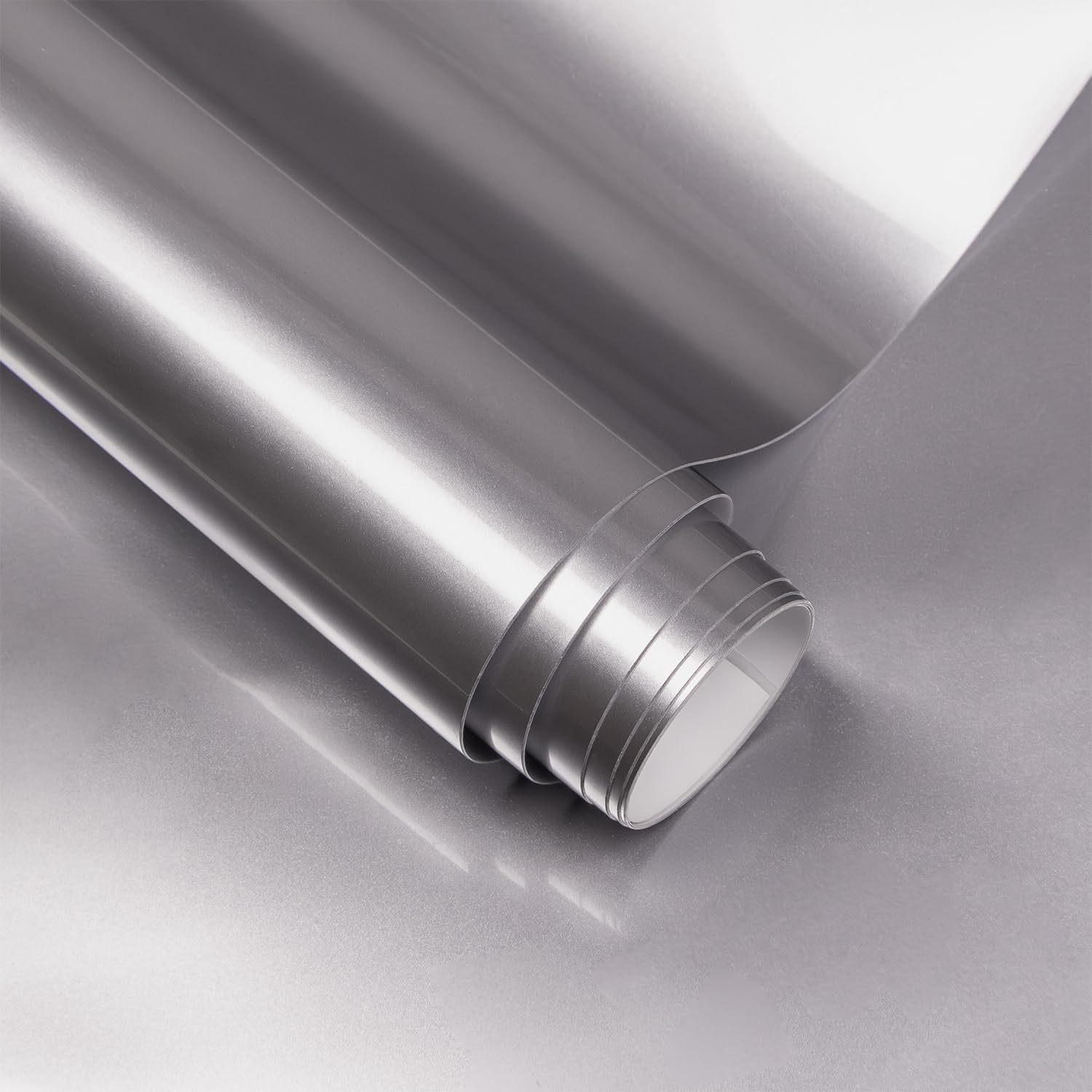 Lypumso GT Silver High Gloss Vinyl Wrap, Metallic Glossy Car Wrap Vinyl DIY Easy to Install Self Adhesive Auto Paint Replacement Sticker Sheet Film 1ft x 10ft