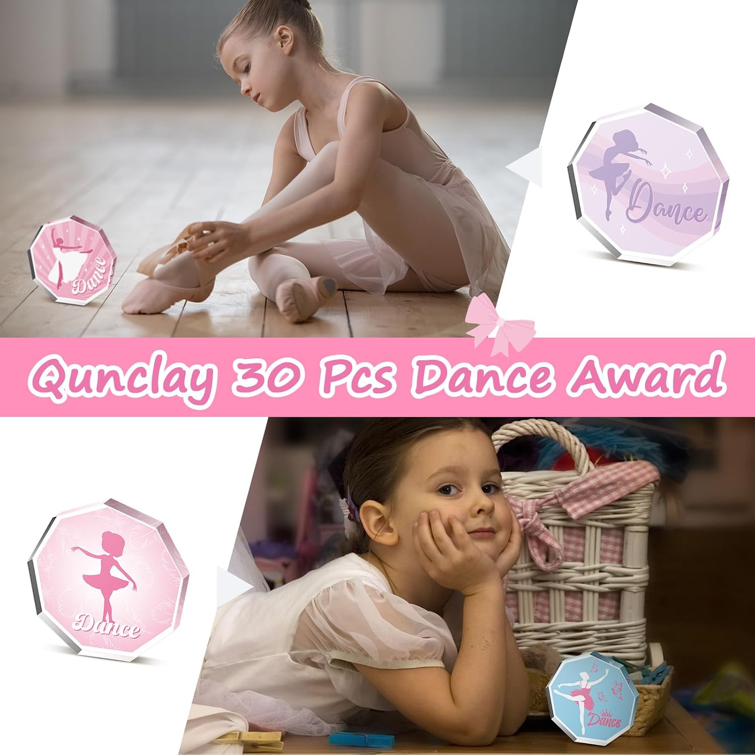 Qunclay 30 Pcs Dance Award Bulk Acrylic Dancing Trophy Dancer Team Award Graduation Dancing Trophies Dancers Appreciation Gifts for Women Girls Dance Ballet Teacher Students