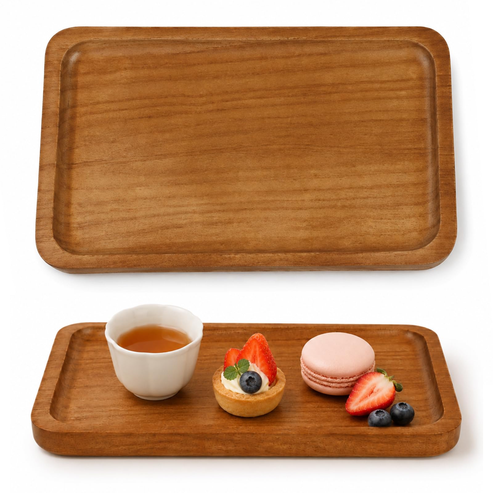 Aurelx Acacia Wooden Tray, Small Wooden Serving Board, Decorative Serving Trays, Rectangle Charcuterie Boards for Food, Bathroom, Home Decor, Kitchen Counter, 19x10 cm