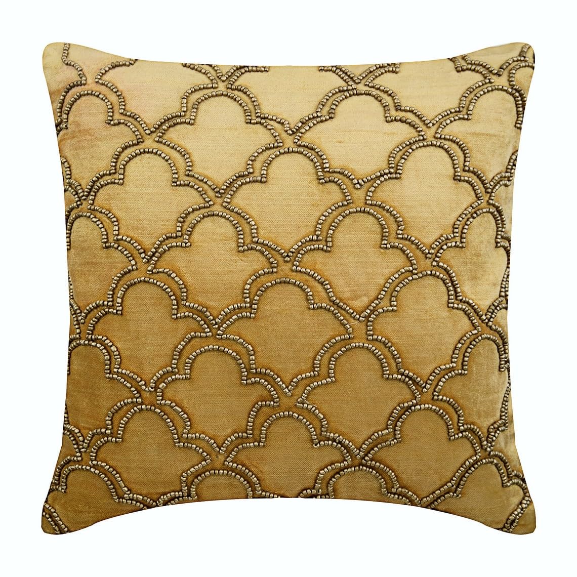 The HomeCentric Gold Cushion Covers Pack of 2, 35x35 cm (14"x14") Gold Beaded Lattice Trellis Turkish Pattern Cushion Case, Square Velvet Throw Pillow Cover, Geometric Art Deco - Gold Jewel โ image 1