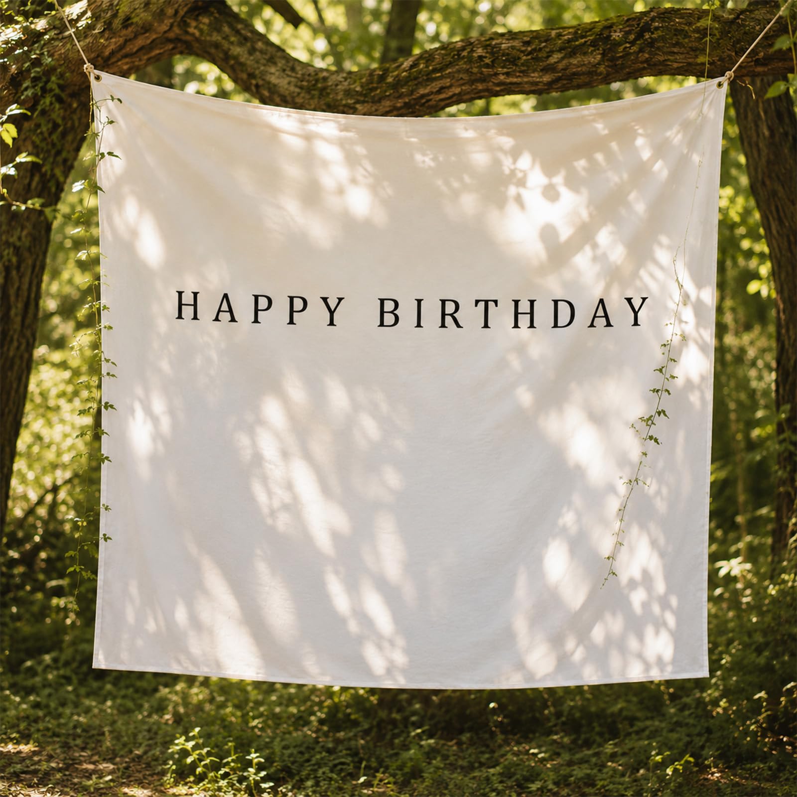 Happy Birthday Tapestry Backdrop, 100x100cm/39x39in Durable Happy Birthday Banner Minimalist Fabric Party Decoration Backdrop for Garden Yard Indoor Outdoor Decor