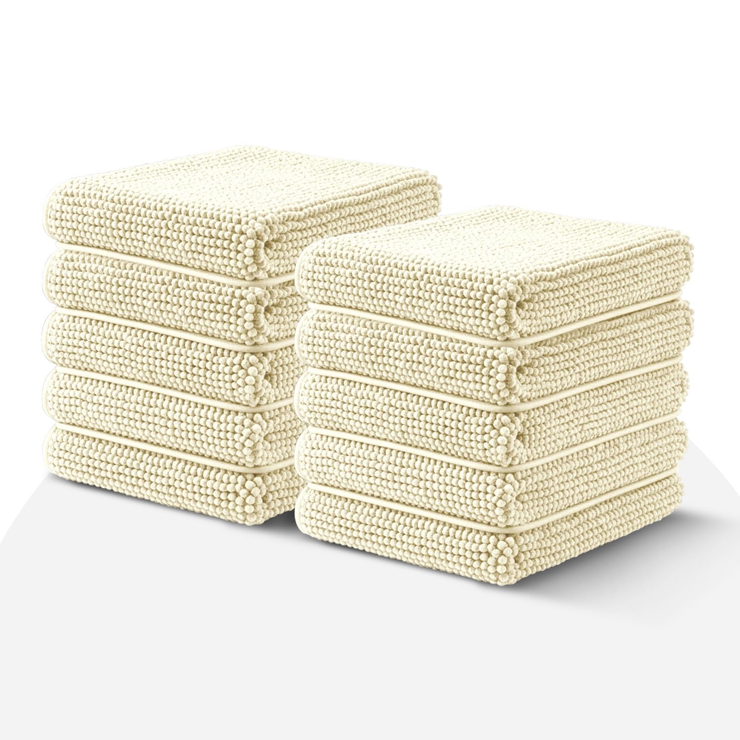 BedLooms Cream Bath Mat Non Slip Anti Mould (10 pack) - Machine Washable Bath Mats 50x80cm Chenille Bathroom Mat Super Absorbent Extra Soft Fluffy Shower Mat โ image 1