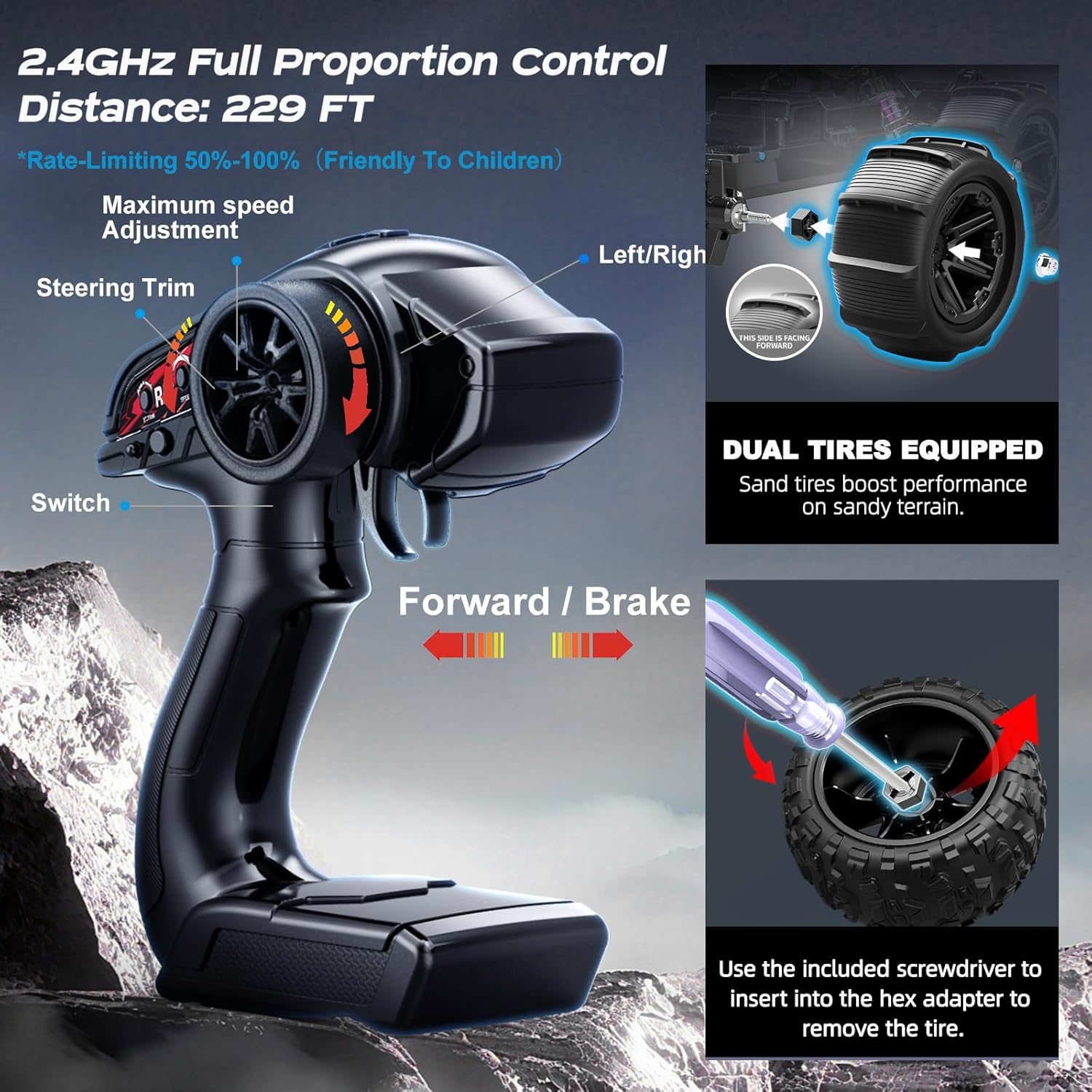 YESHIN 1/14 RC Cars for Adults Fast 40+ kph, 4x4 Offroad Waterproof Electric Powered High Speed Remote Control Car, All Terrain RC Vehicle with 2 Rechargeable 1300mAh Batteries and 2 Sets of Tires