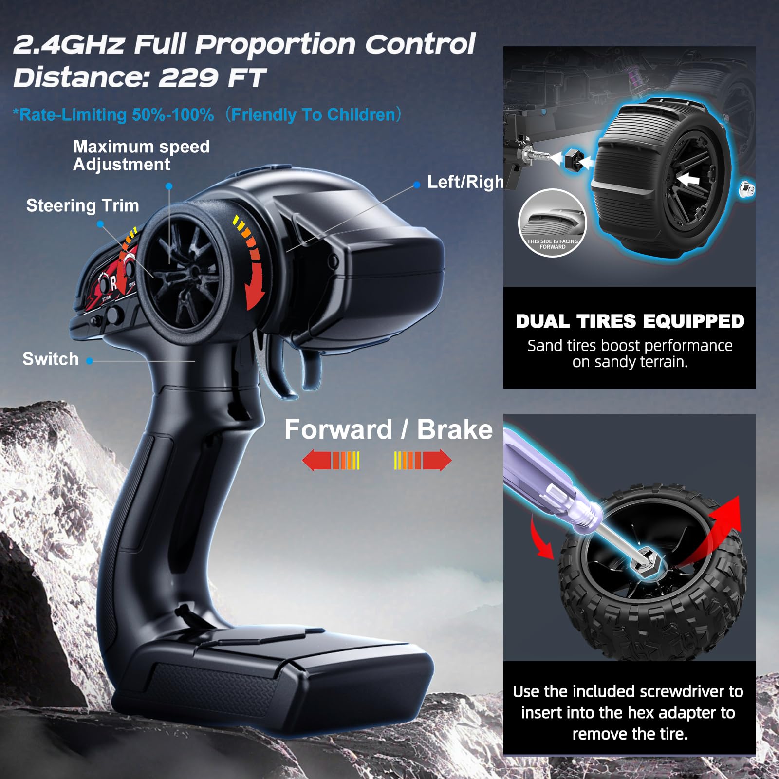 YESHIN Voitures RC 1:14 pour Adultes, Camion Monstre Électrique Tout-Terrain Max 40 km/h, Voiture RC Haute Vitesse Imperméable 4WD Télécommandée avec 2*Batterie, Rouge