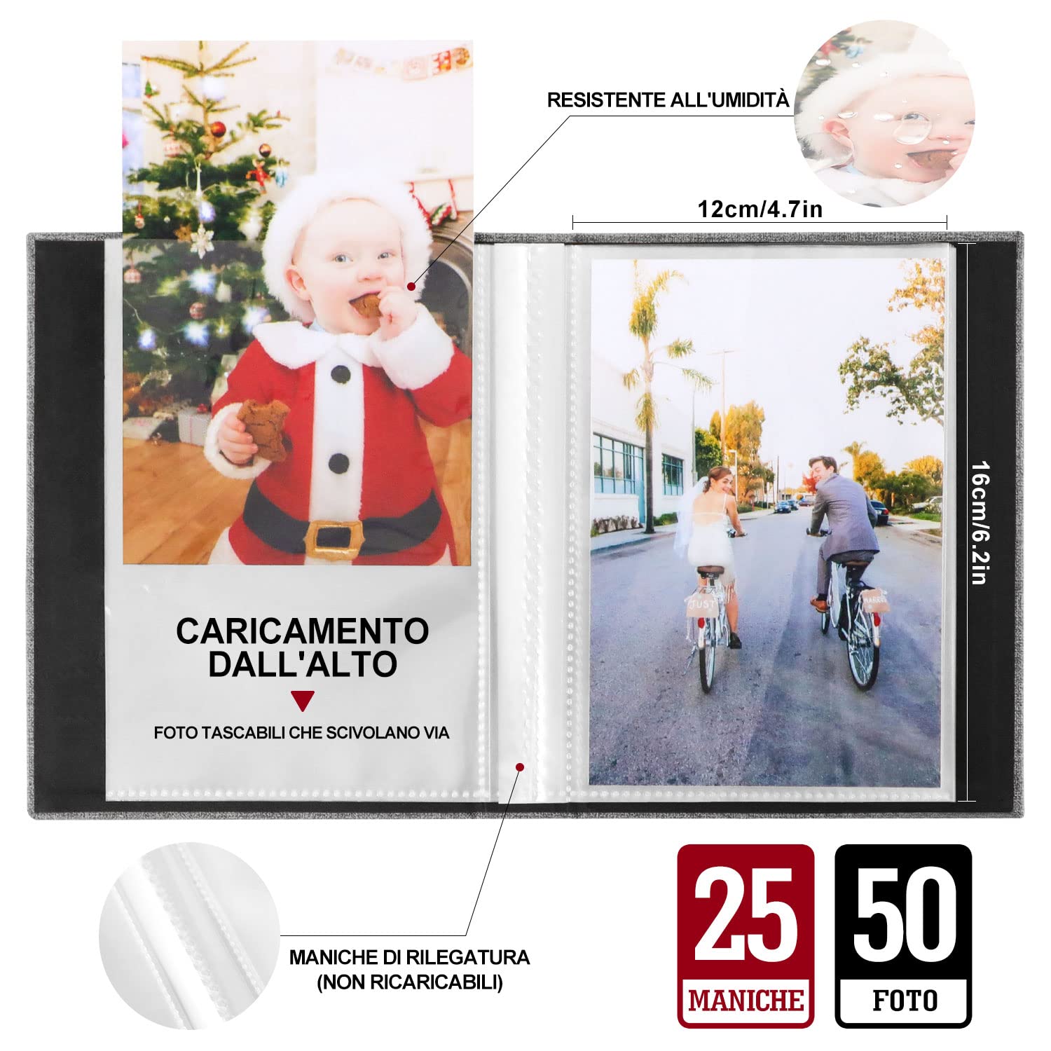 Lanpn Album Fotografico 10x15 50 con Tasche 2 Confezioni, Piccolo Mini Biancheria Album Foto Portafoto Verticale 10x15cm Tascabile Tasca Grigio