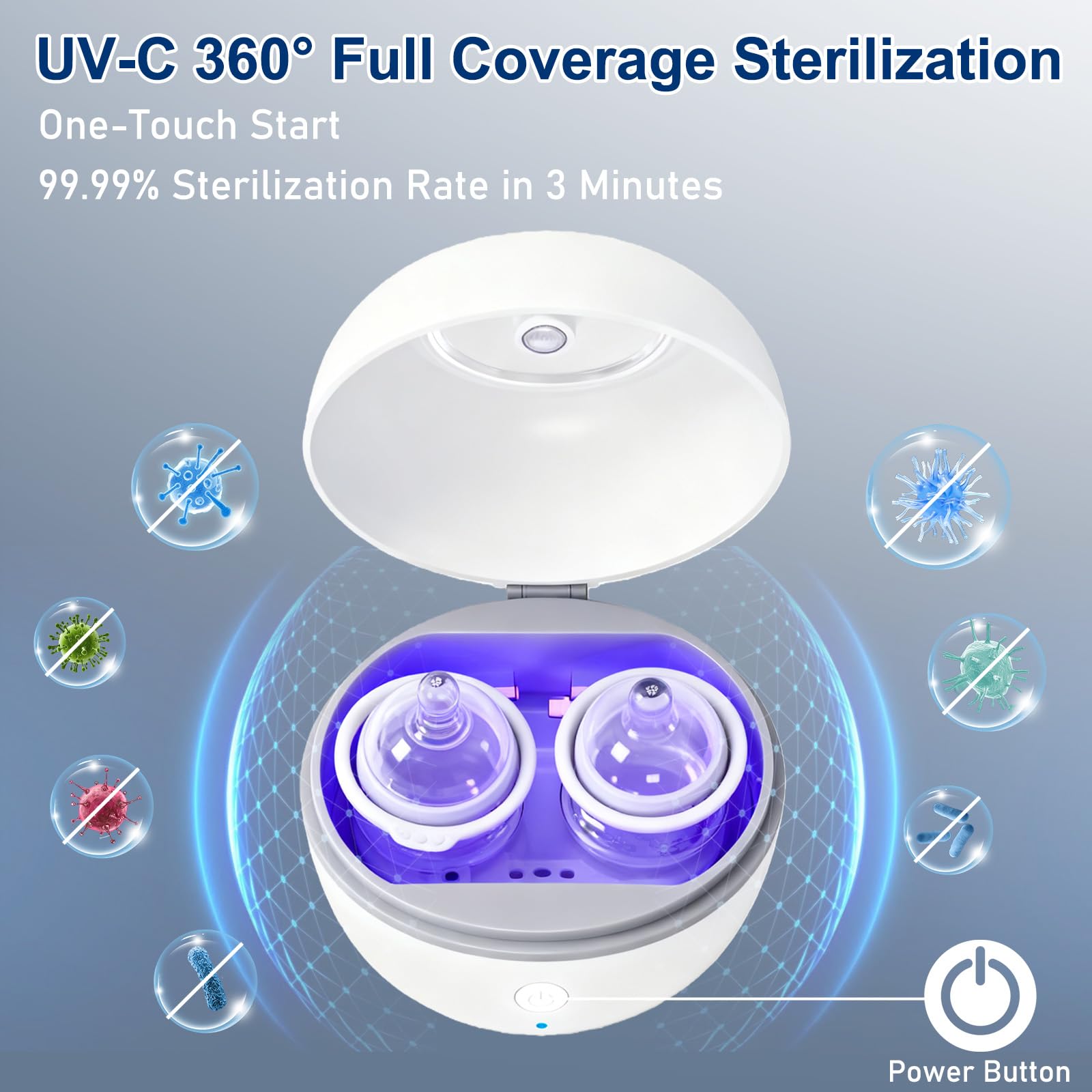 Sterilizzatore per ciuccio: sterilizzatore per ciuccio UV, ciuccio sterilizzatore, 99,99% germicidio in 3 min, ricaricabile USB-C, per tettarelle, piccole parti, lavoro tranquillo, sicuro da