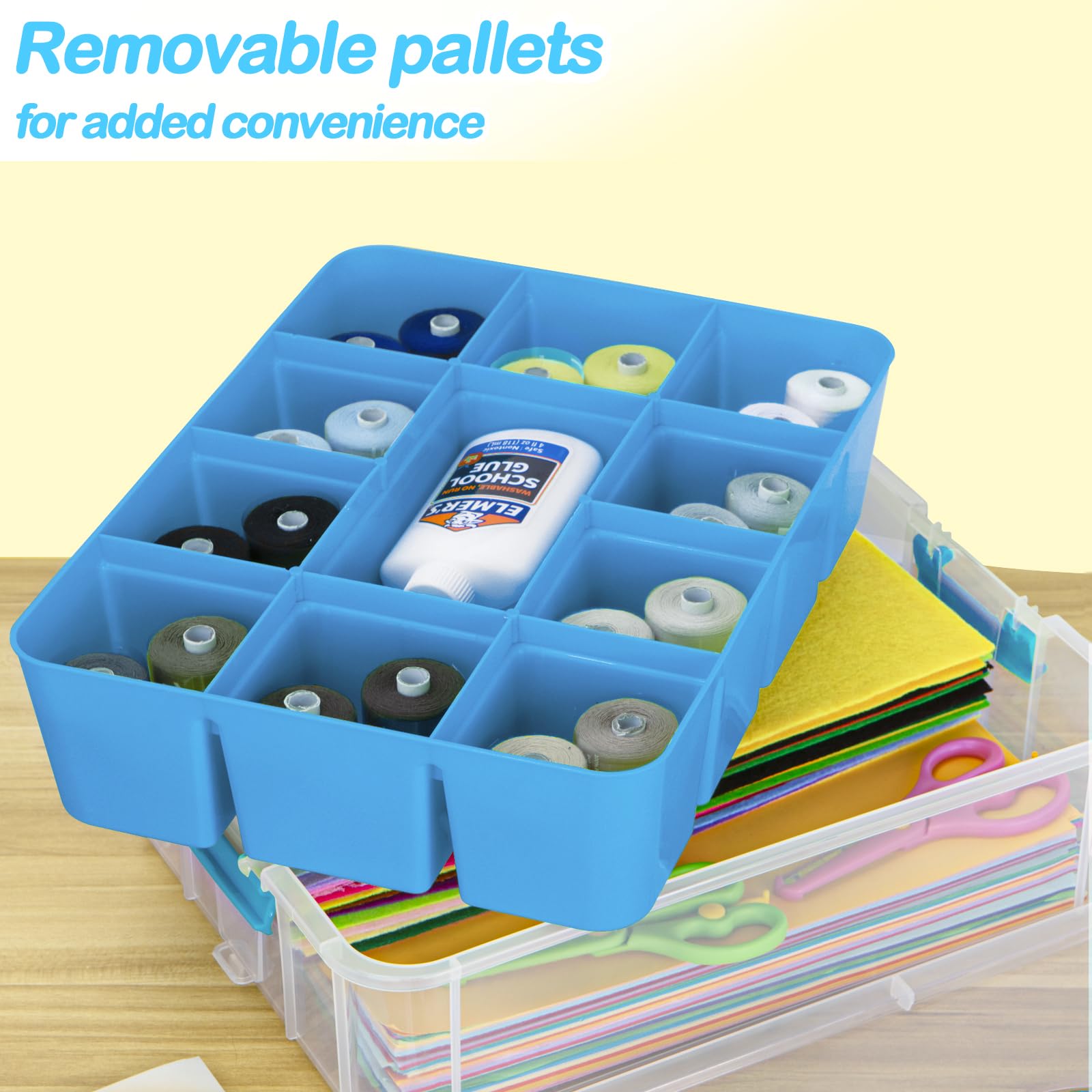 Creahaus Contenitori in plastica a 2 strati con coperchi, scatola di archiviazione multiuso per impilamento e trasporto trasparente, organizer portatile per artigianato e contenitori di archiviazione