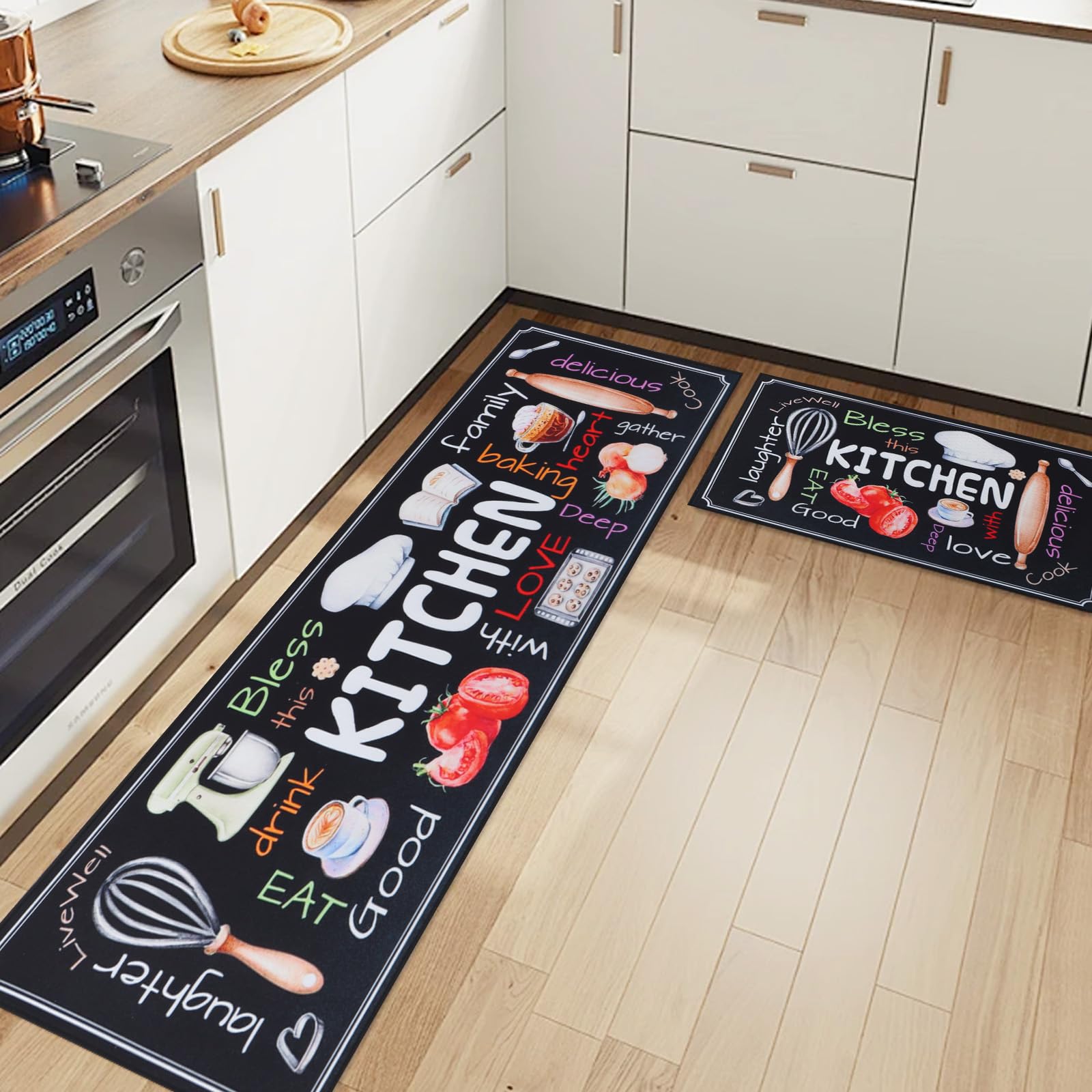Kit De 2 Tapis De Cuisine Antidérapants Et Lavables – 40x60 Cm + 40x120 Cm – Pour Sols, Couloir, Entrée