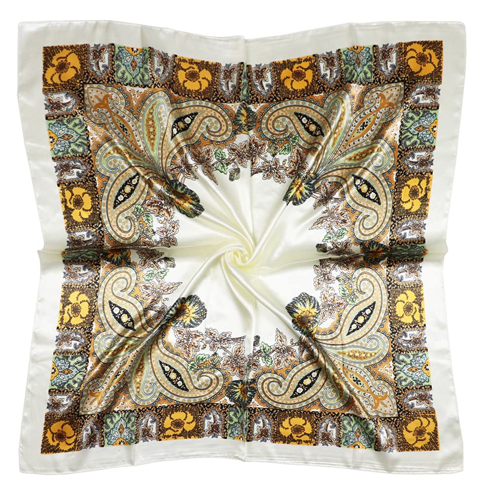 vabovin Women's 35" Satin Square Silk Like Hair Scarves and Wraps Headscarf for Sleeping (Light Yellow Cashew)