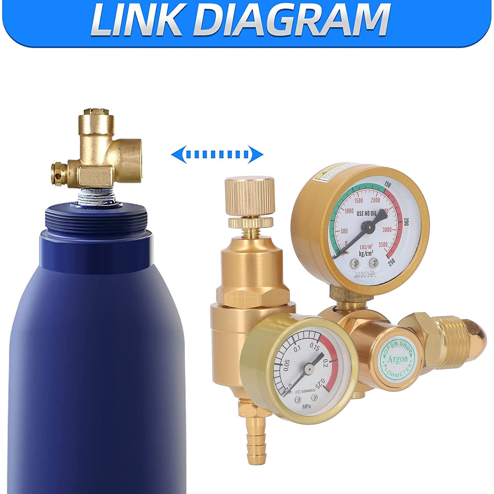 Welder Gas Regulator Agron CO2 Meter Valve MIG TIG Flowmeter G5/8in Male Thread Inlet 1/4in Outlet