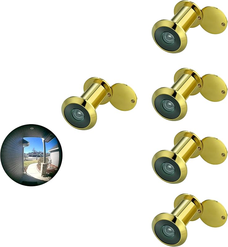 TOGU TG3016YG-PG UL Listed Solid Brass HD Glass Lens 220-degree Door Viewer Peephole with Heavy Duty Privacy Cover for 1-3/8" to 2-1/6" Doors, Polished Gold Finish,5 Sets