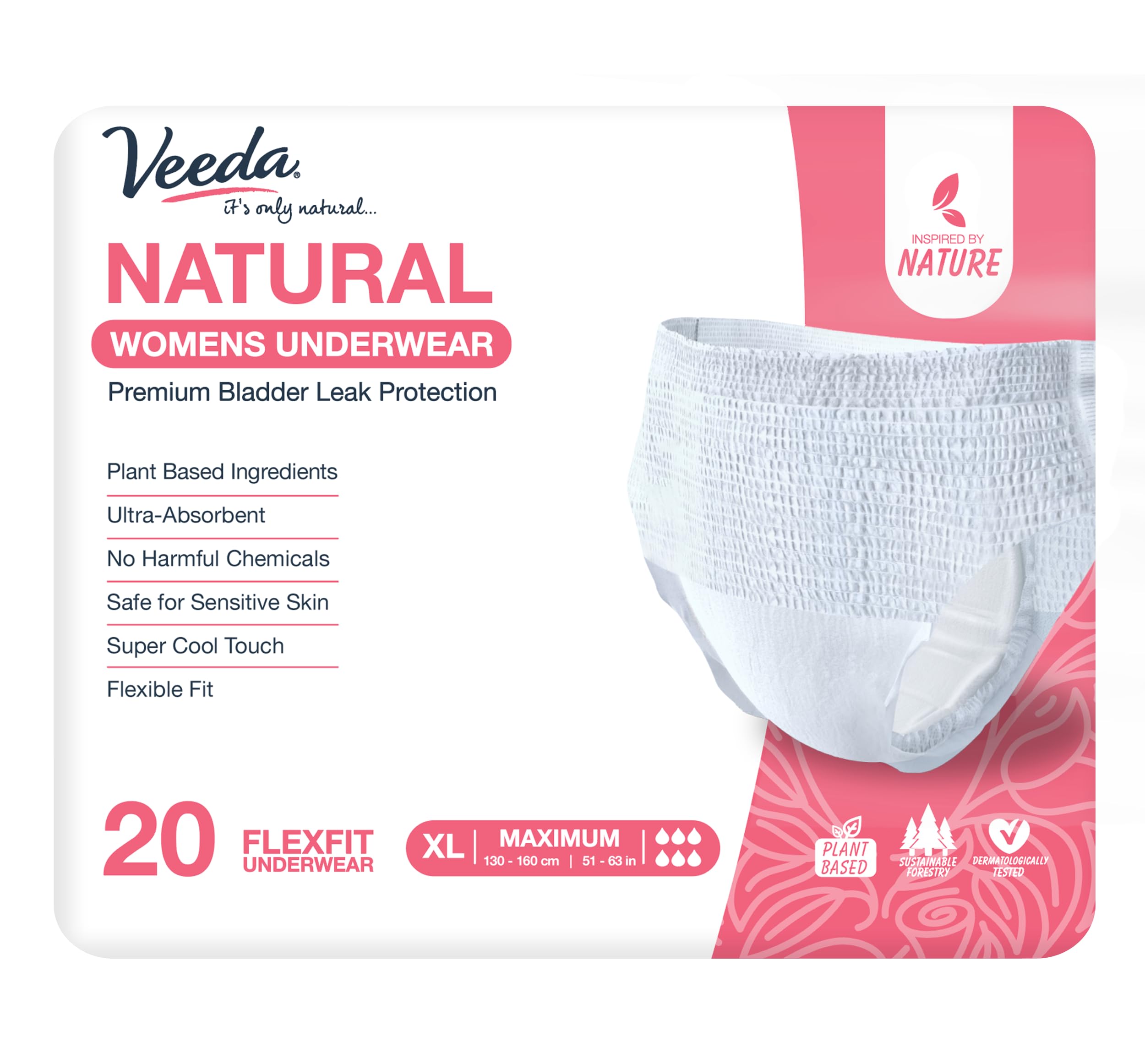 Veeda Natural Adult Incontinence Underwear for Women - Postpartum Underwear for Bladder Leakage Protection